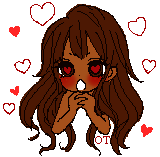 black gyaru girl surrounded by hearts pixel